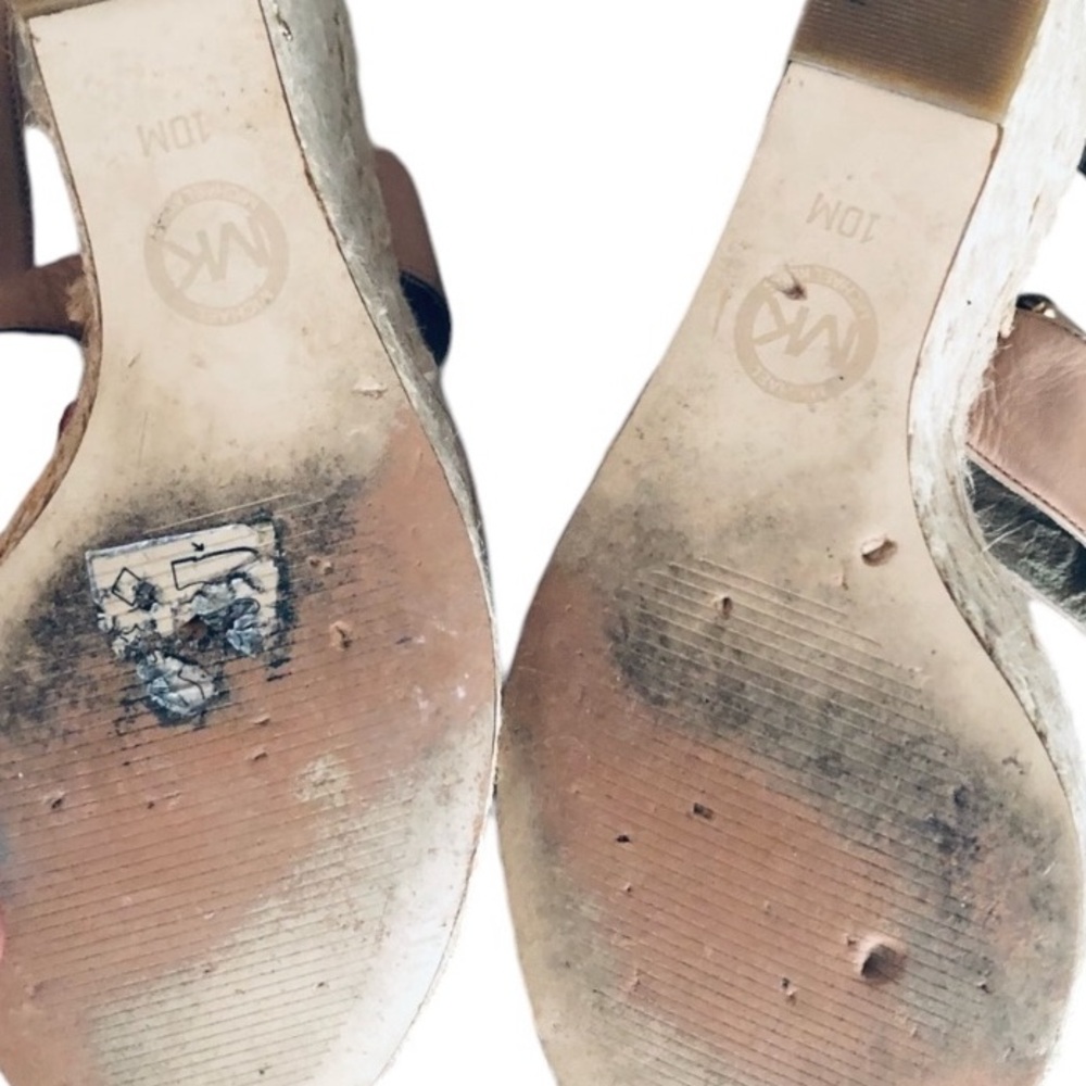 Micheal Kors size 10 nude leather platform wedge heels ankle strap - Picture 7 of 8